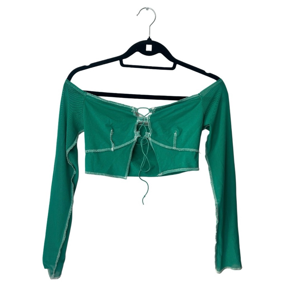 Green lace up crop top